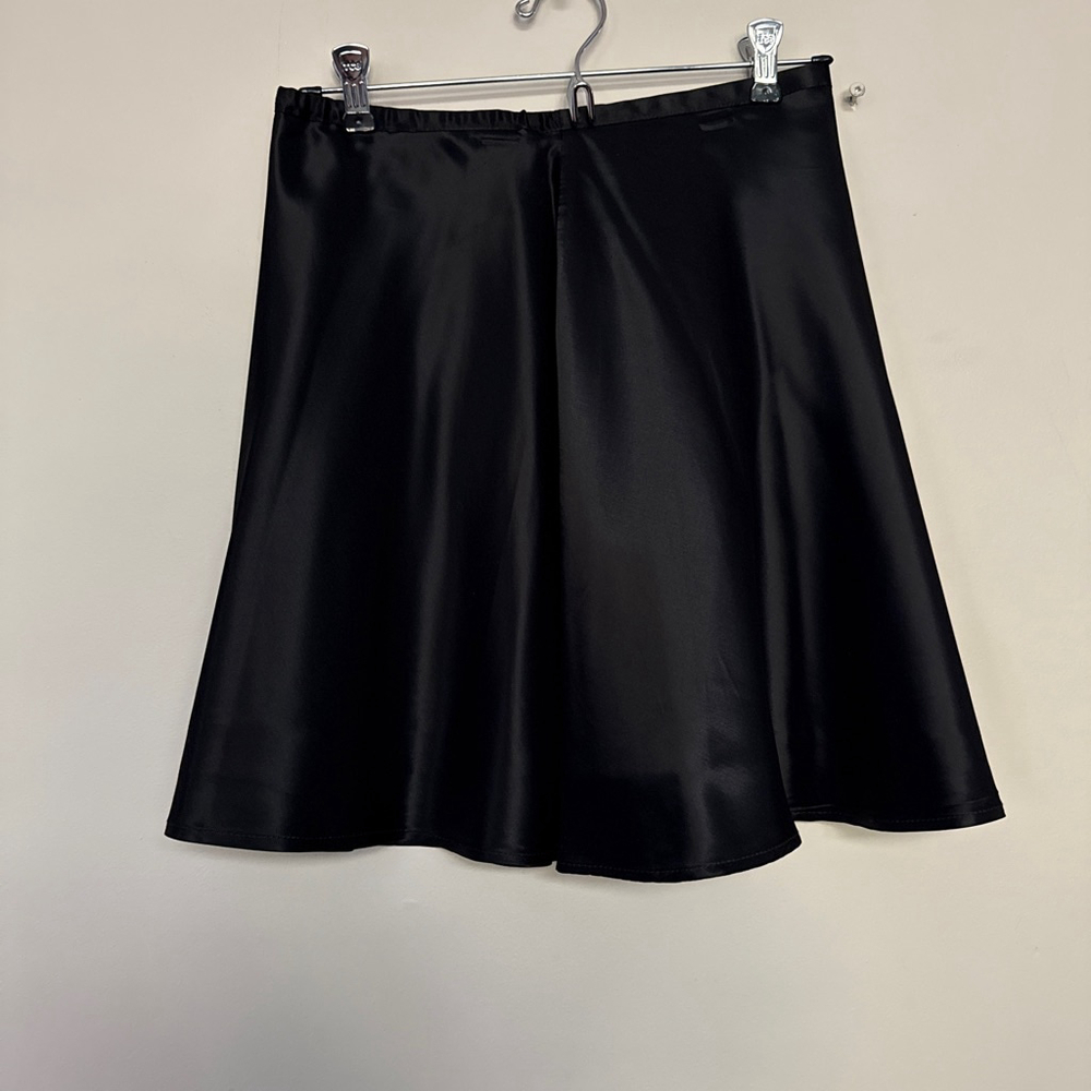 Vintage Women's Melissa Lawrence Black Satin A-Line Skirt Size 10P FITS LIKE SM